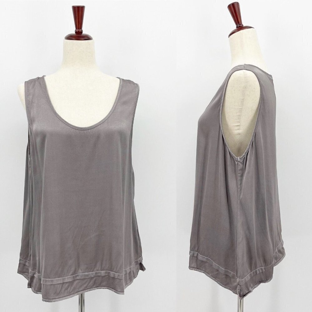 Mododoc Grey Silky Scoop Neck Long Tank Top Double Hem Cotton Viscose